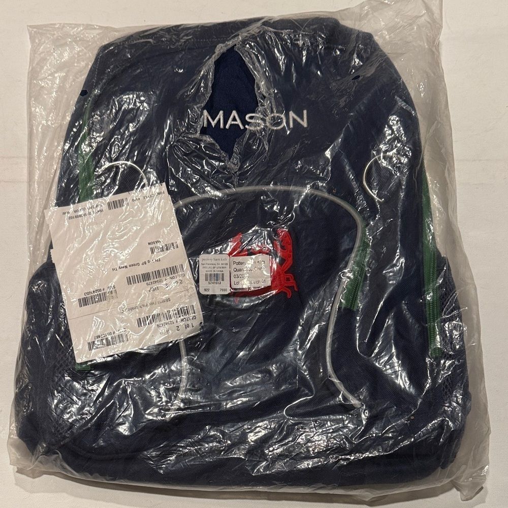 Pottery Barn Dark Blue Backpack with Green Details